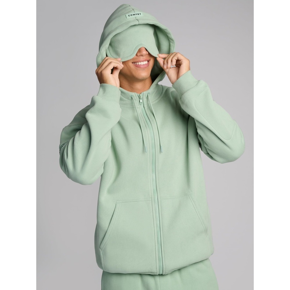 COMFRT Airplane Mode Travel Zip Hoodie Mint Green Built-in Eye Mask Small